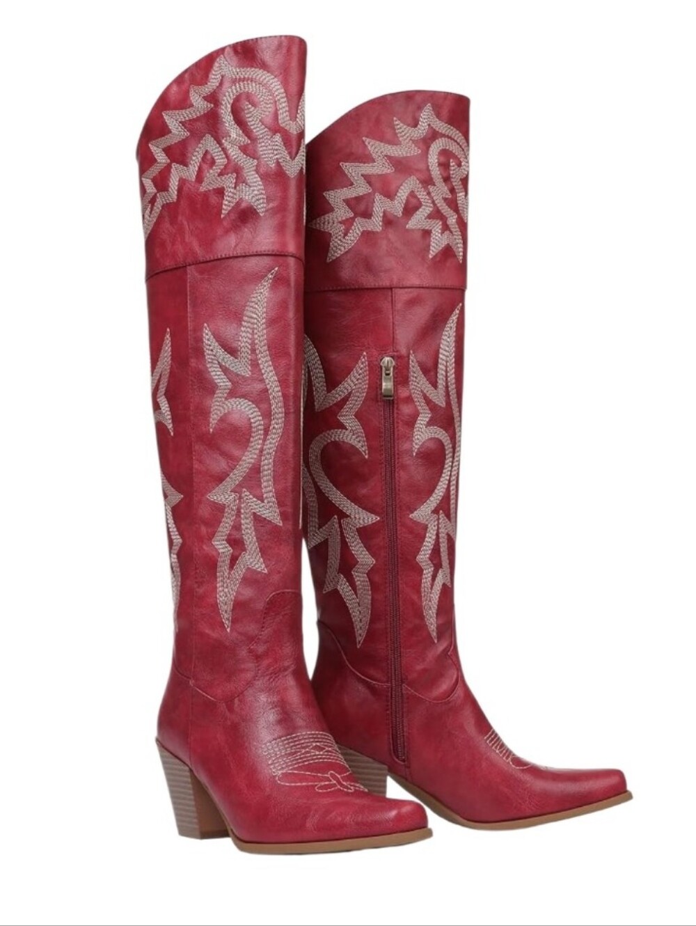 Women's Red Western Thigh-High Boots with Embroidered Design Sz 10.5 Nwt - Picture 2 of 6